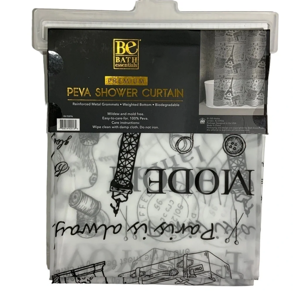 Paris Eiffel Tower French Shower Curtain Parisian Decor Black White 70 X 72 in